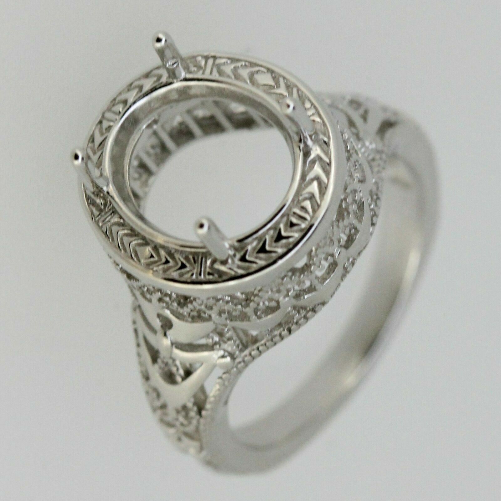 Sterling Silver Semi Mount Ring Setting Oval OV 11x9mm Art Deco Style