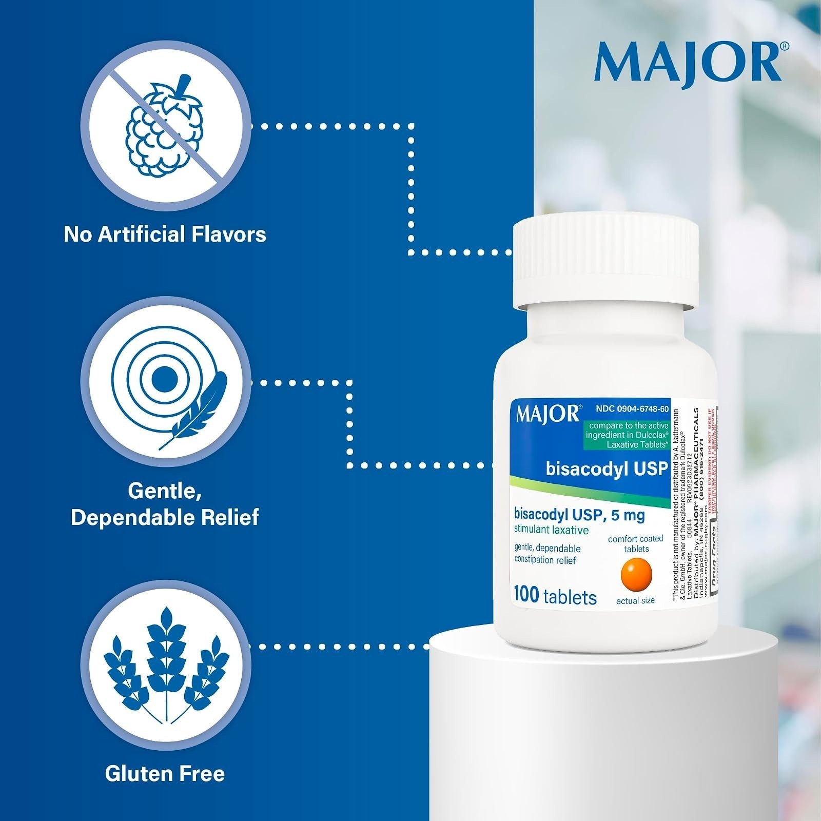 MAJOR Bisacodyl 5mg Laxative Tablets for Constipation Relief 100 Count