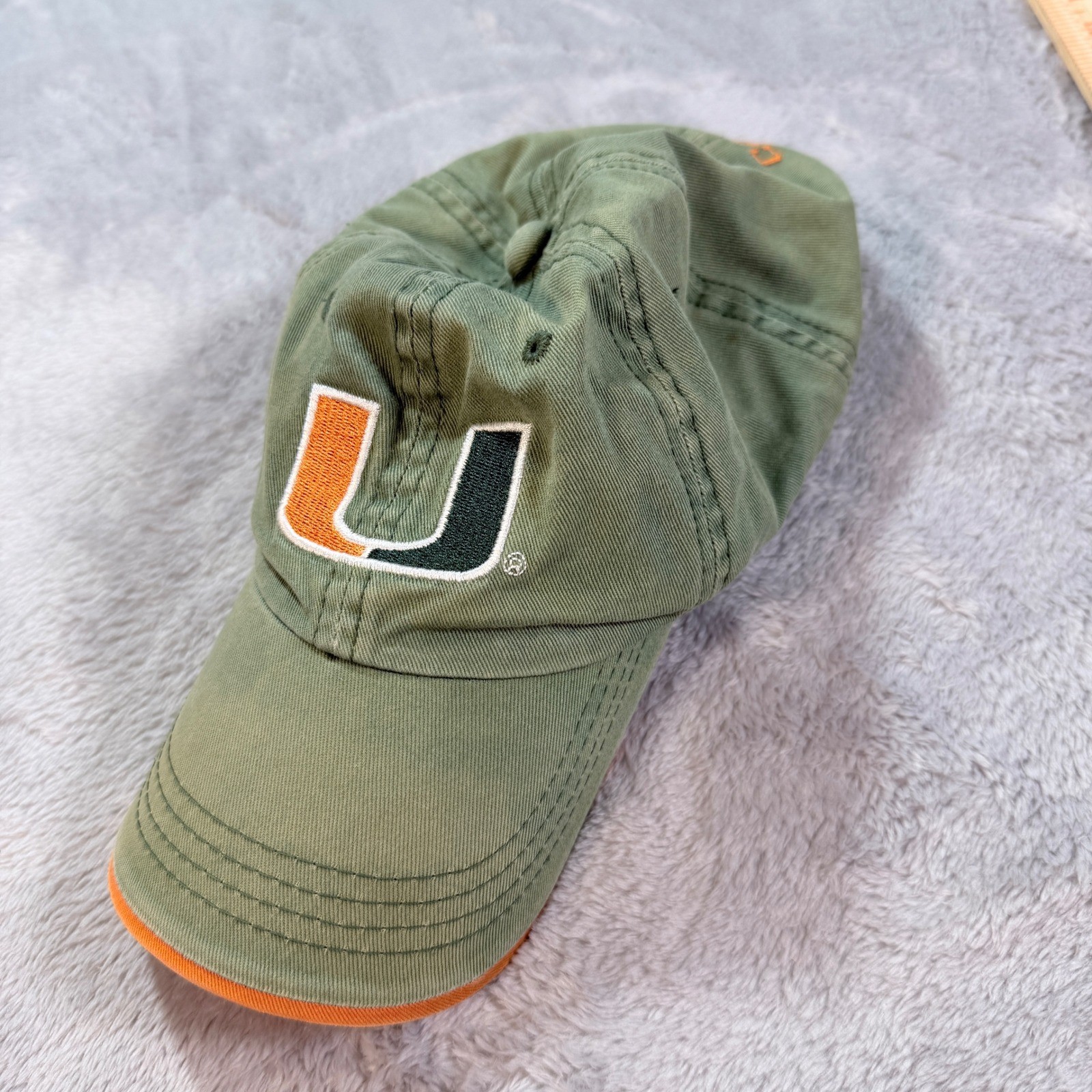 Worn in Miami Hurricanes U Logo Baseball Cap Green Orange Adjustable Strap