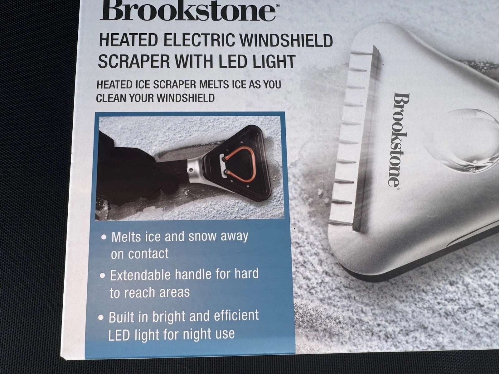 Brookstone Windshield Scraper Heated Electric With LED Light - Snow Ice Melter