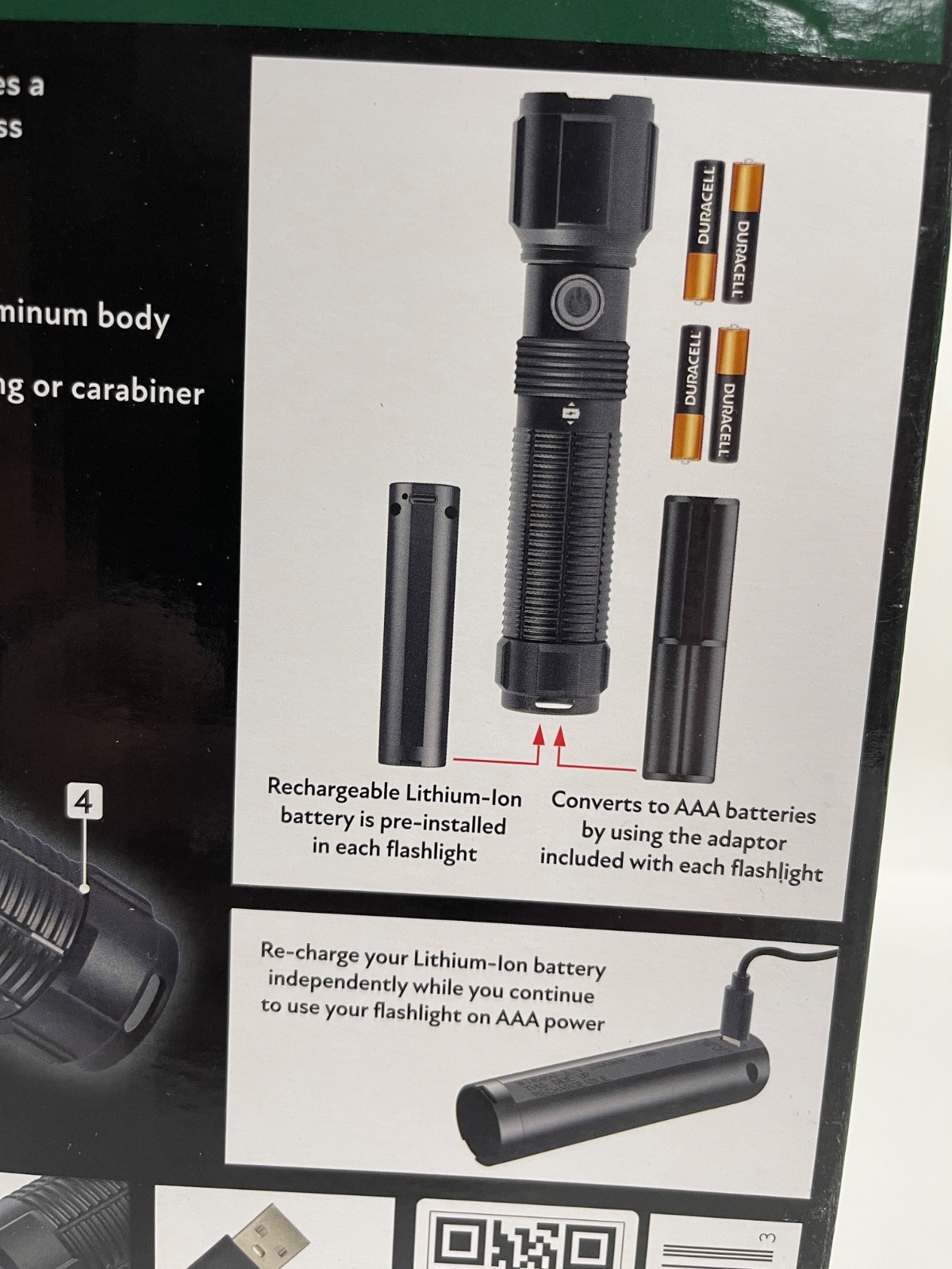 3 Pack Member’s Mark 1700 Lumen Dual Power LED Flashlight Set Rechargeable & AAA