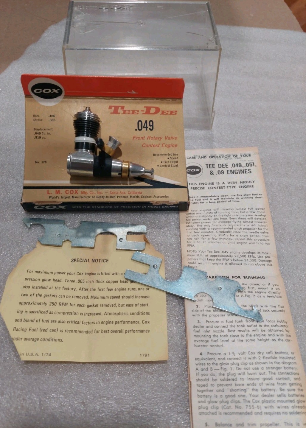 COX TEE DEE .049 No.170 AIRPLANE ENGINE JEWEL BOX CASE NEW NOS NIB Vintage