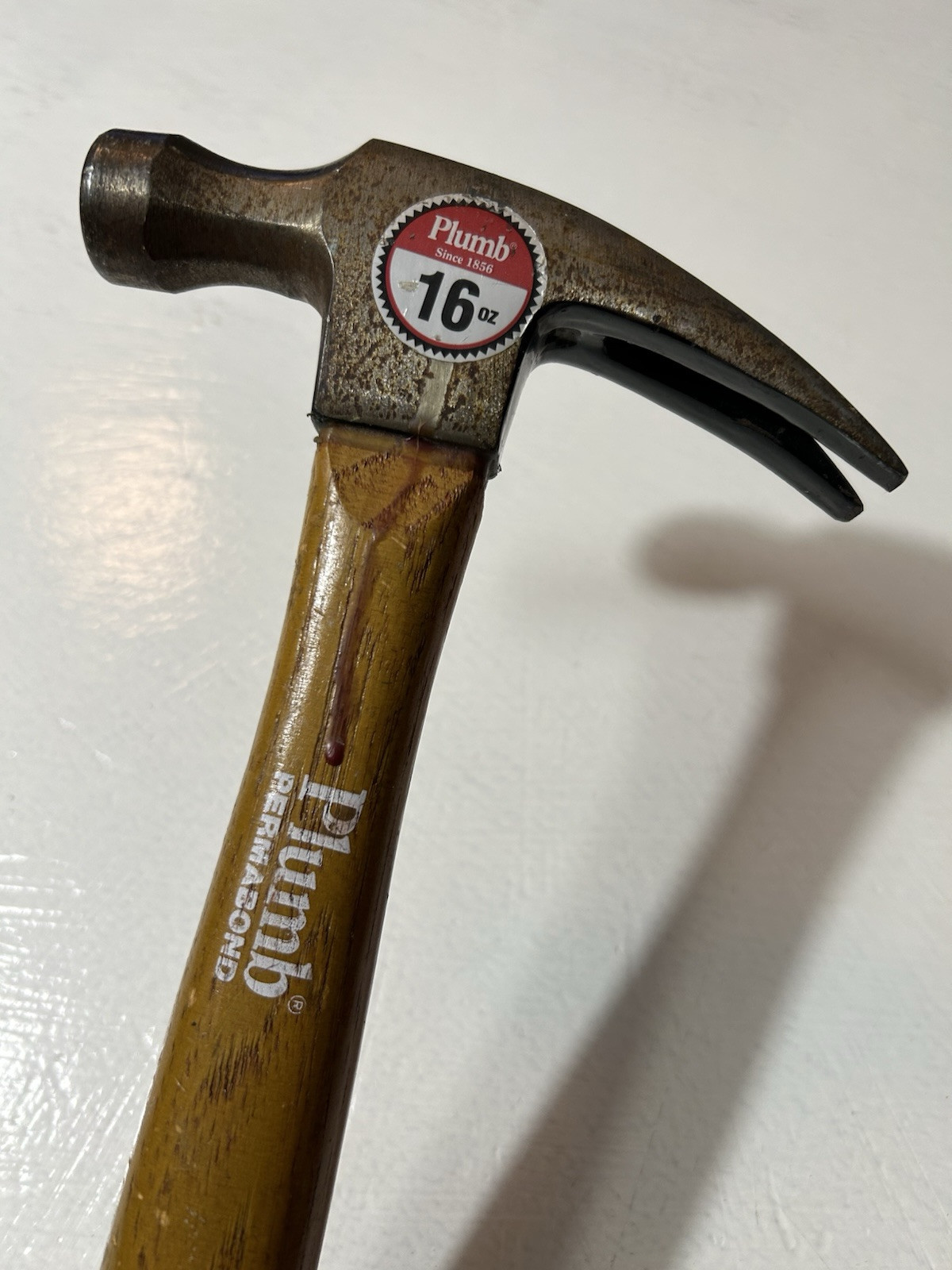 Vintage Plumb 16 Oz Claw Hammer With Original Permabond Wooden Handle