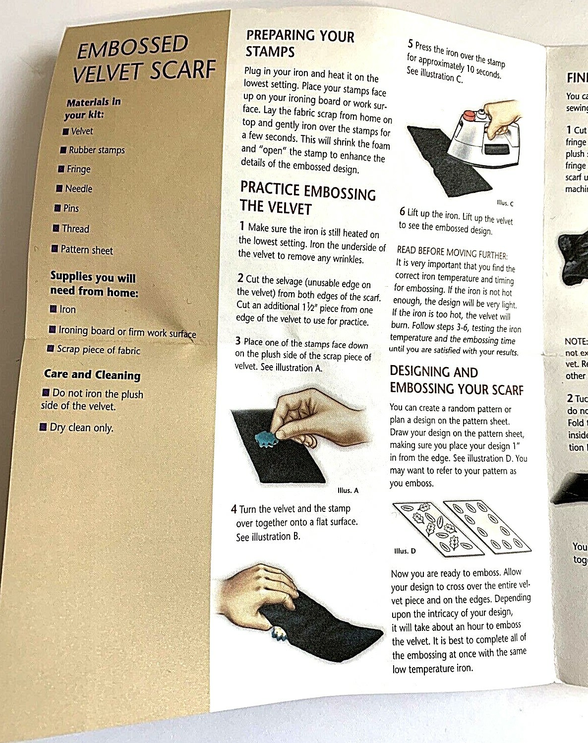 Embossed black velvet scarf craft Kit emboss stitch All supplies New Open Box
