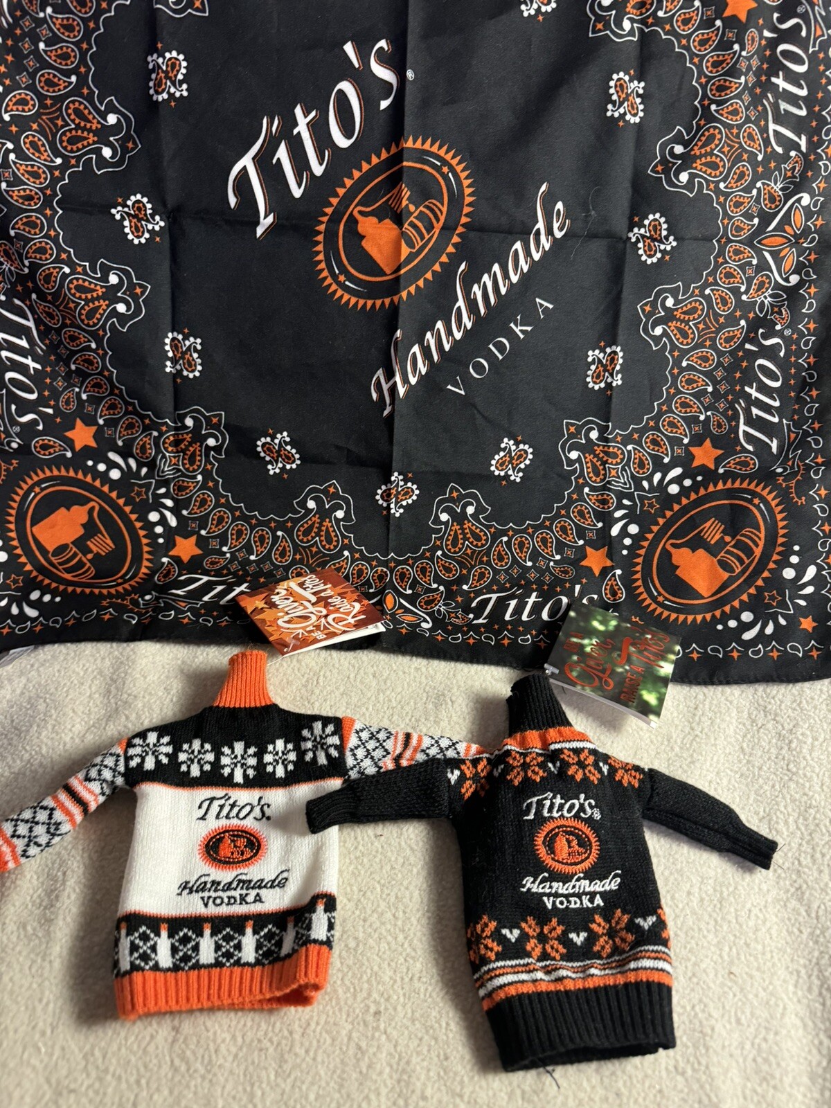 Titos Handmade Vodka Ugly Christmas Sweater Bottle Cover Koozies And Bandana