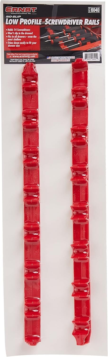 Ernst 6040 No-Slip Low-Profile Screwdriver Rail Set, 14 Tool, Red
