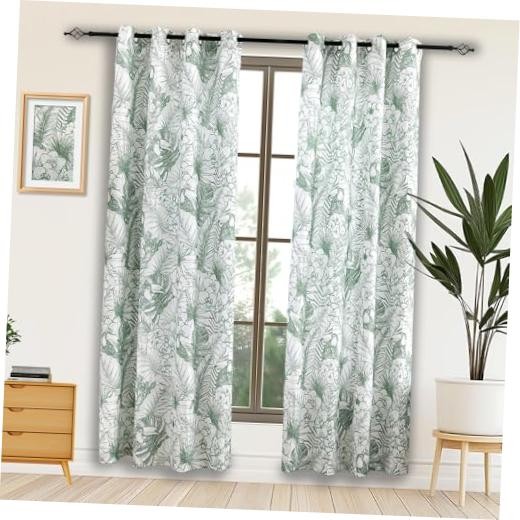Curtains Light Blocking Curtains 52"W x 63"L (Pack of 1) Green Birds Leaves