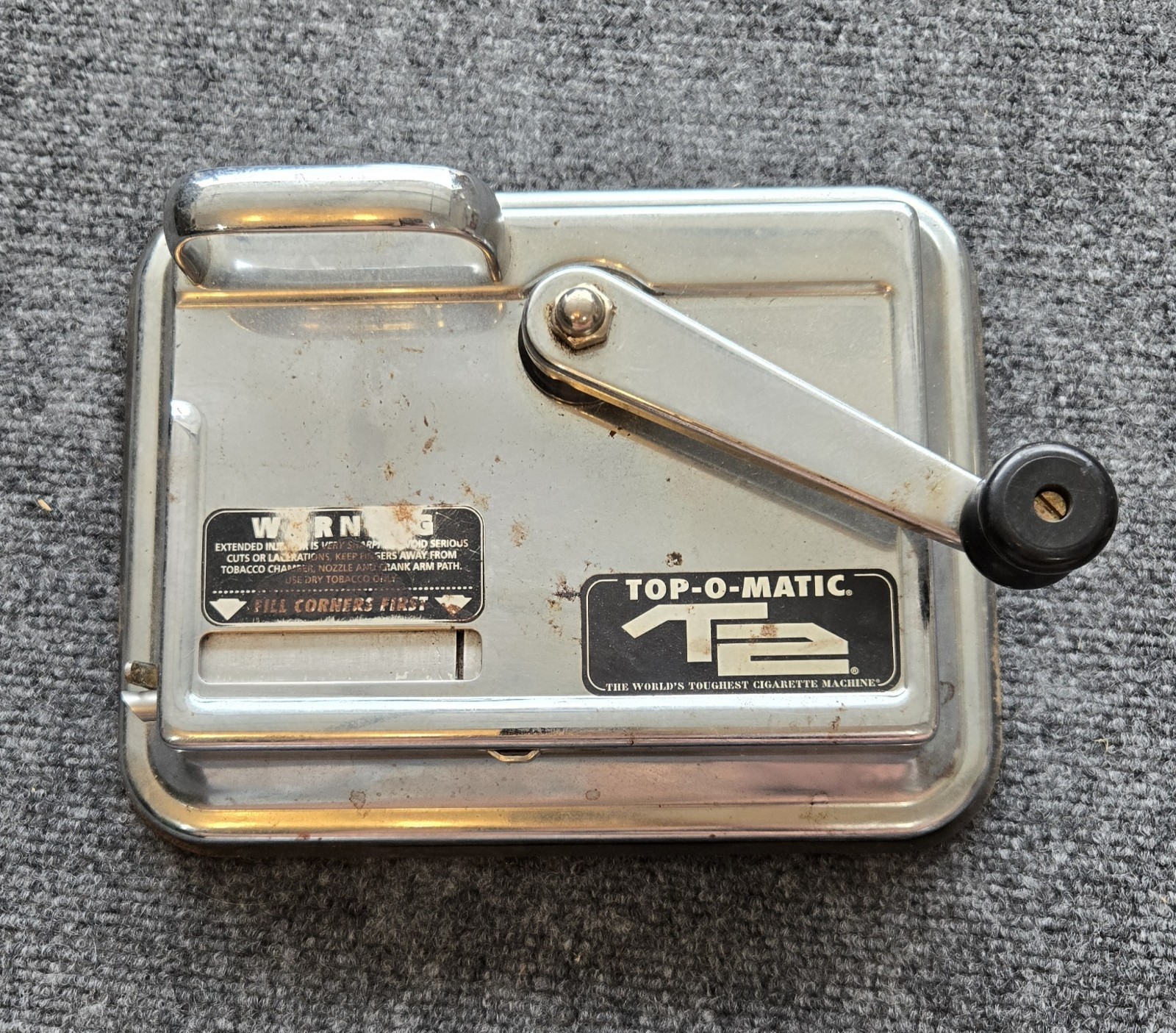 Top-O-Matic T2 Manual Cigarette Rolling Machine, Chrome Metal Crank Handle