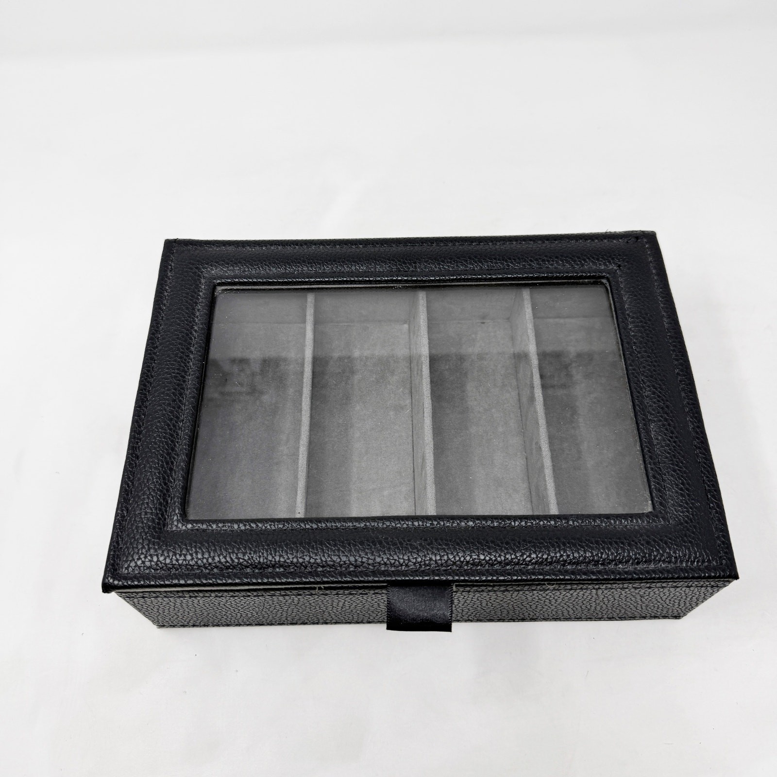 Black Pebbled Faux Leather Storage Box Sunglasses Eyeglass Jewelry Suede Lined