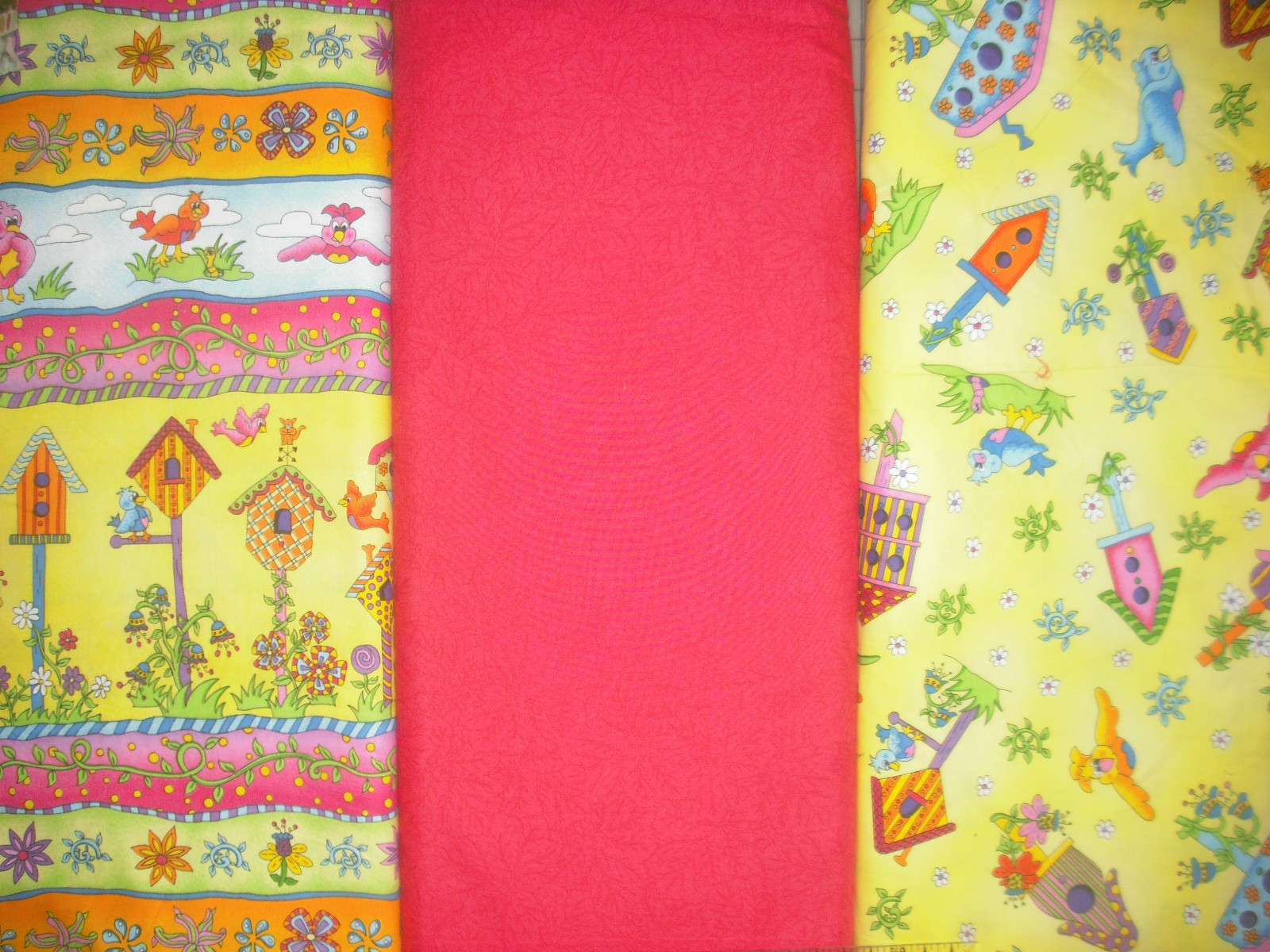 3 YDS Fabri-Quilt THE WHIMICAL GARDEN QUILT FABRIC SET - Birdhouses & Birds