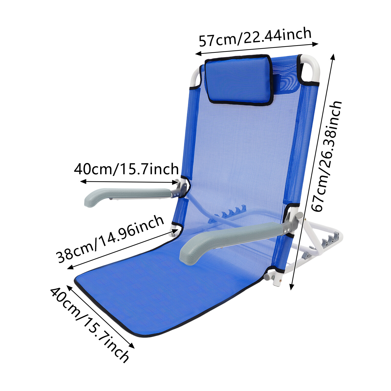 Adjustable Foldable Bed Backrest With Armrests Sit-Up Support Blue