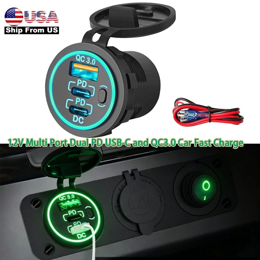 Car Boat USB Outlet Dual PD3.0 USB-C & Quick Charge 3.0 Charger Socket Port