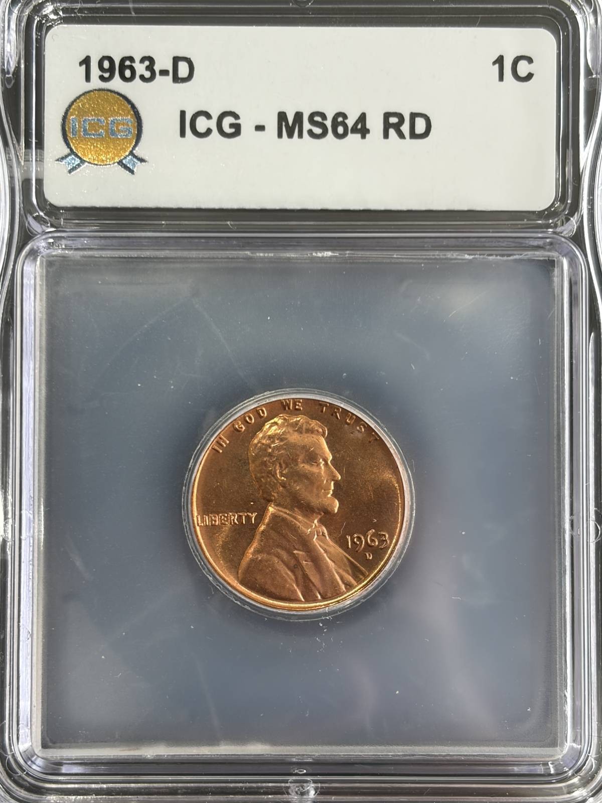 1963 D Small Cents Lincoln, Memorial Reverse ICG MS-64 Red
