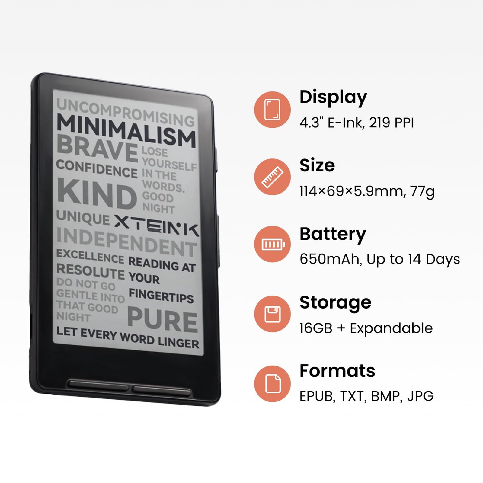 X4 E-Book Reader (Developer Edition), 4.3" Pocket E-Ink eReader, Physical Page-T