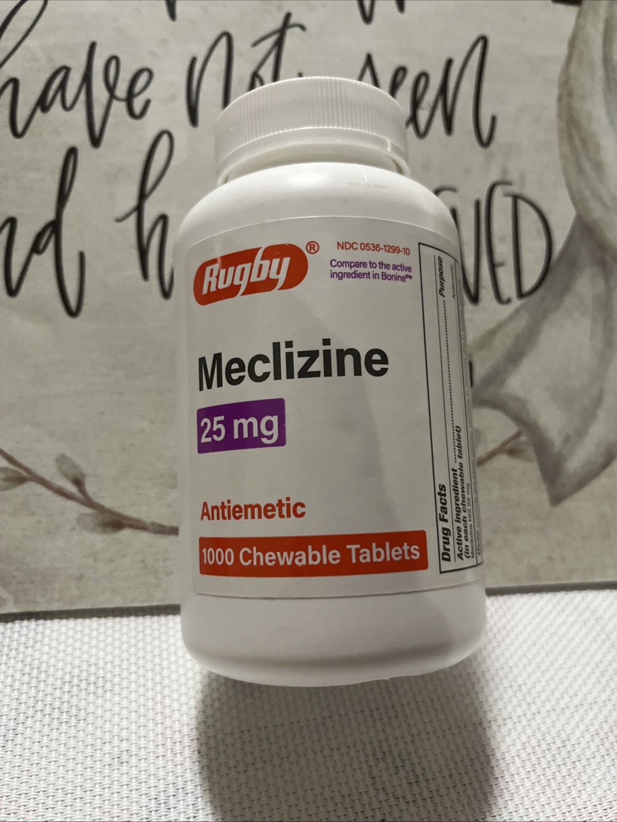 Rugby Meclizine 25mg antiemetic - 1000 Chewable Tablets Exp 10/26