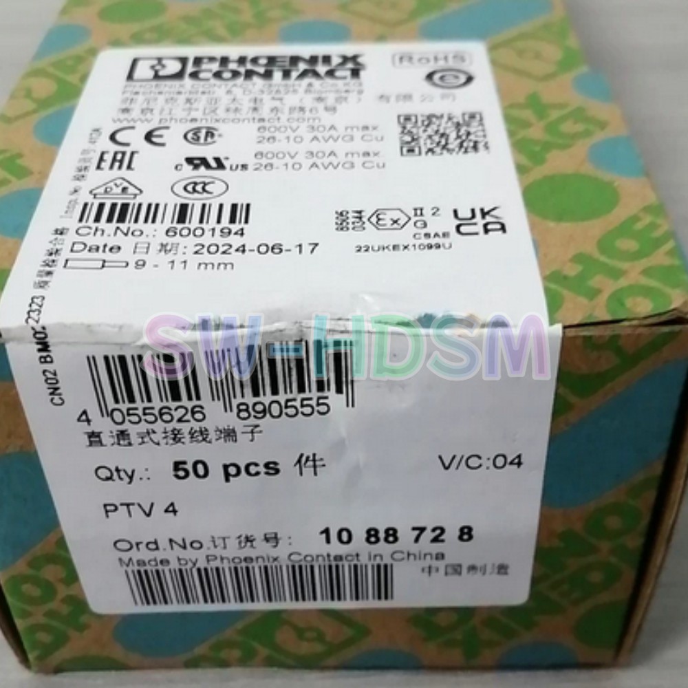 50PCS/Box NEW for Phoenix Contact Straight Through Terminal Block PTV 4 1088728