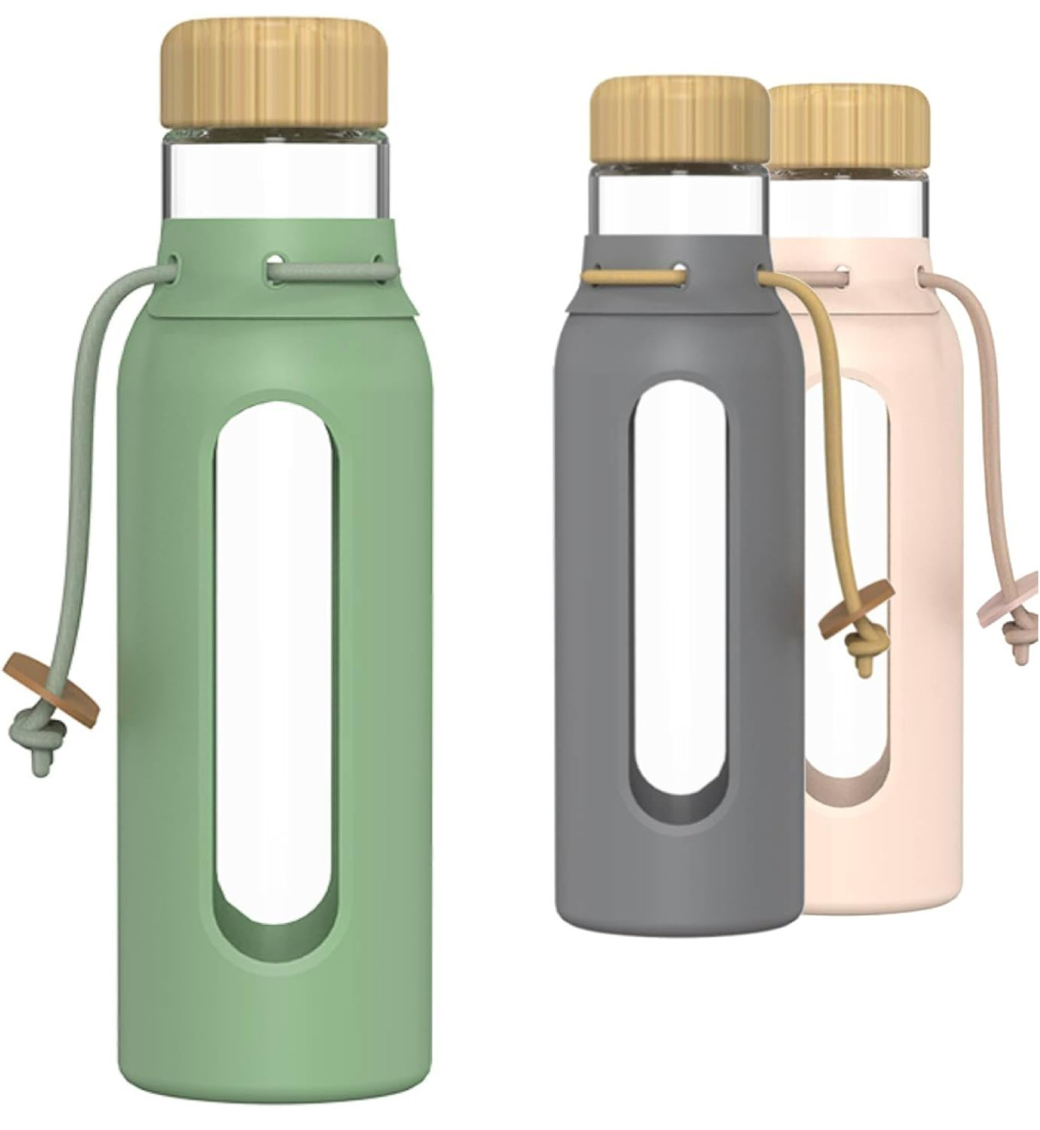 Borosilicate Glass Drinking Bottle with Bamboo Lid and Silicone Sleeve, 22 oz Re