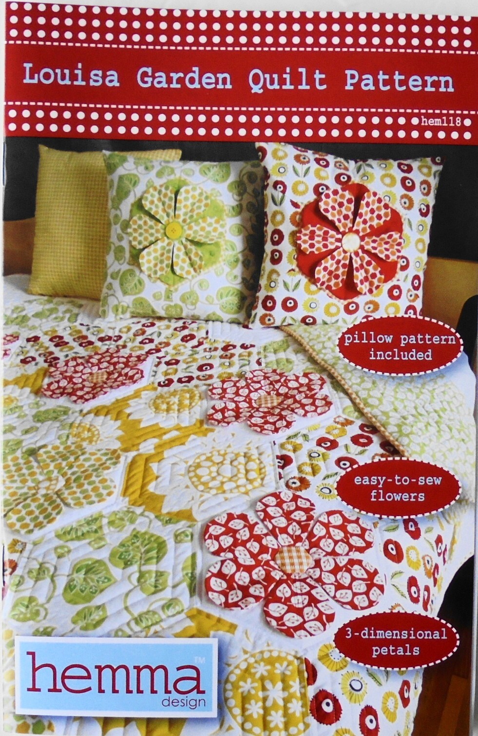 Louisa Garden Quilt Pattern HEMMA Pillow Included 4 Sizes Quilt Pattern