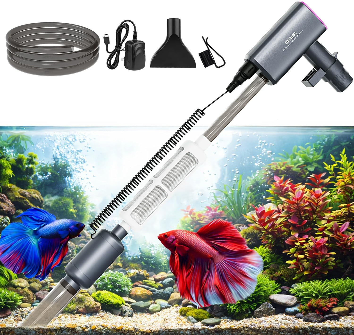 Cordless Aquarium Gravel Cleaner Vacuum: 6-In-1 Electric Fish Tank Cleaner, Rech