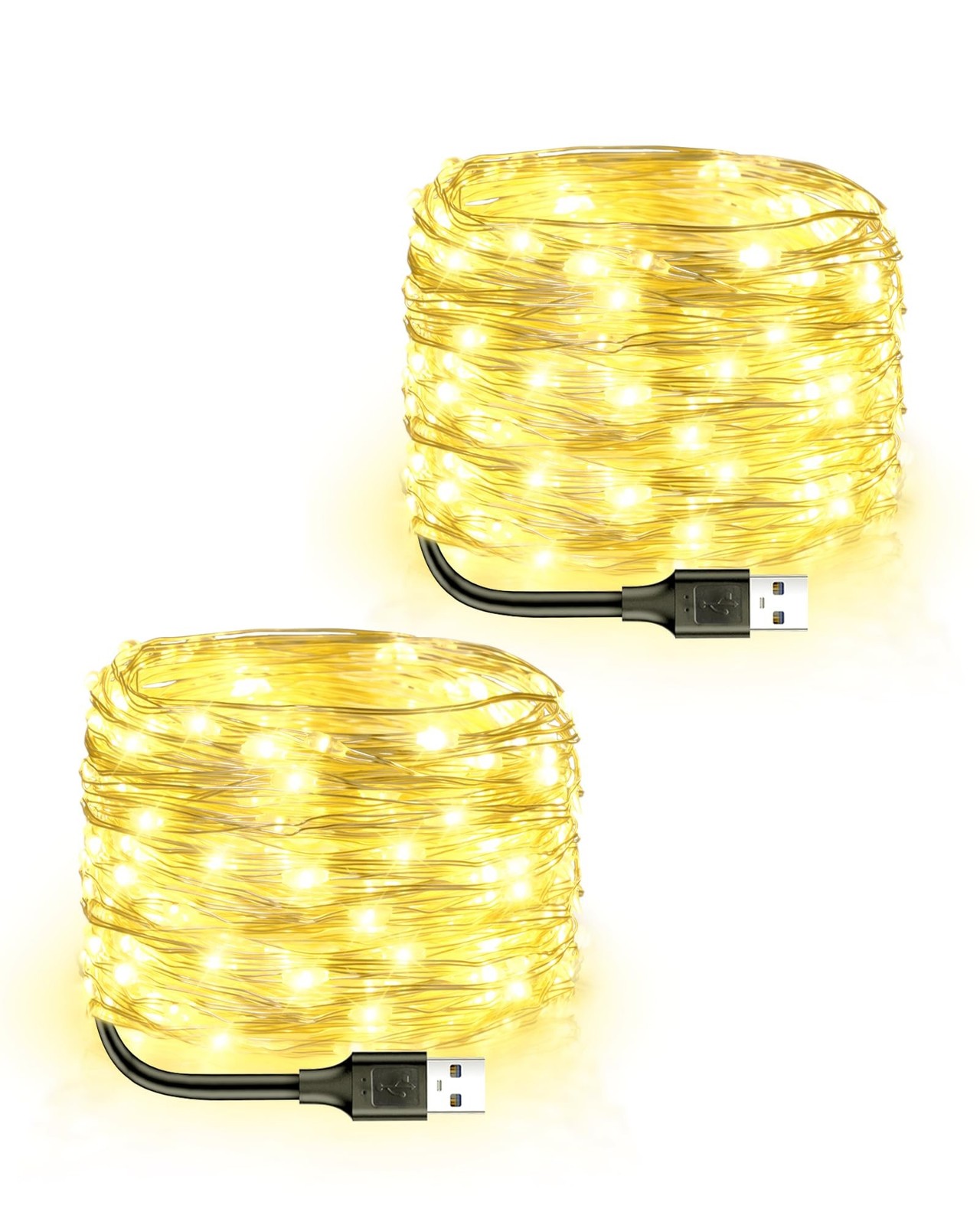 Blingstar USB Powered Fairy Lights, 2 Pack 33Ft 100 LED, Flexible Silver Wire...