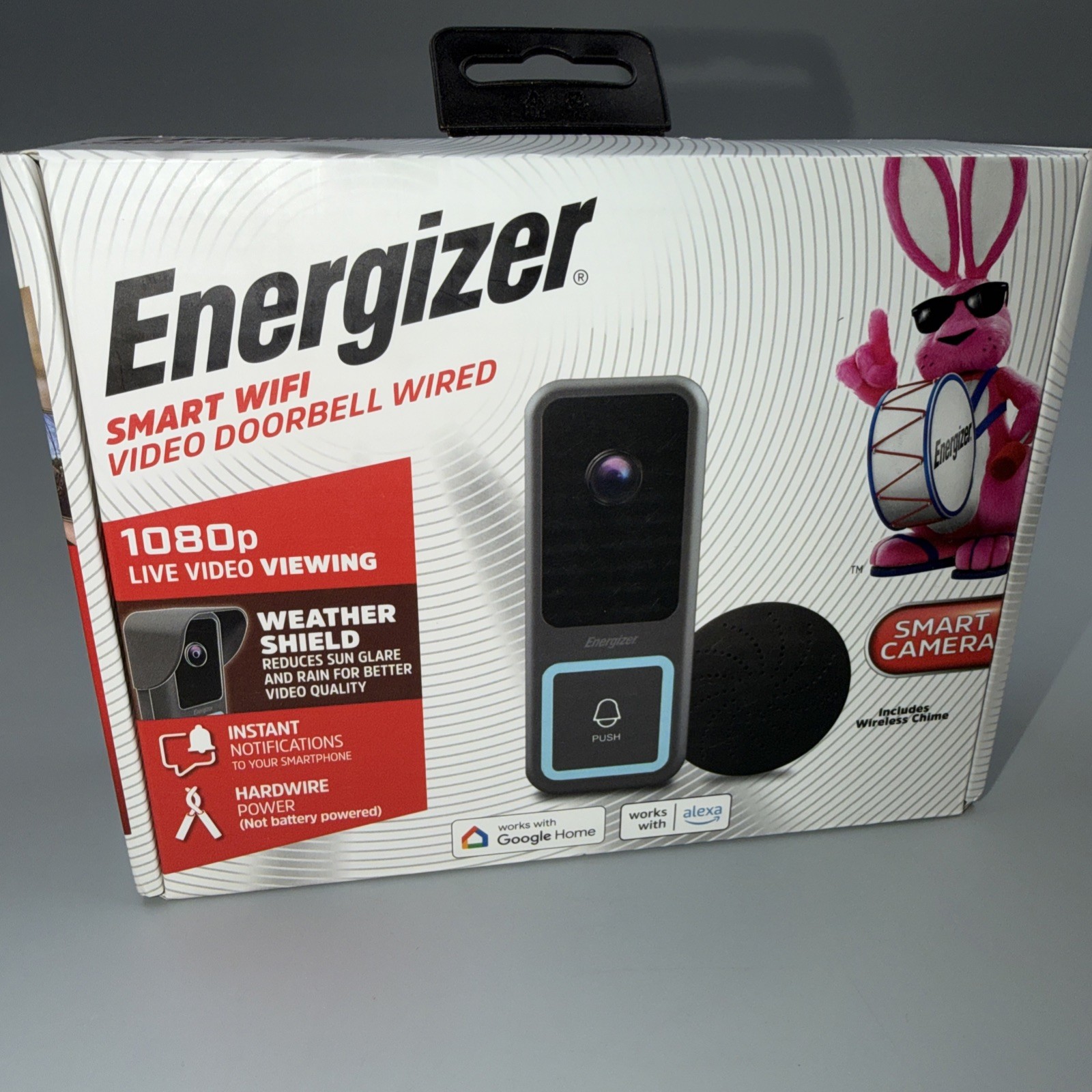 Energizer Smart WiFi Video Doorbell 1080P W/Smart Camera & Weather Shield- Wired