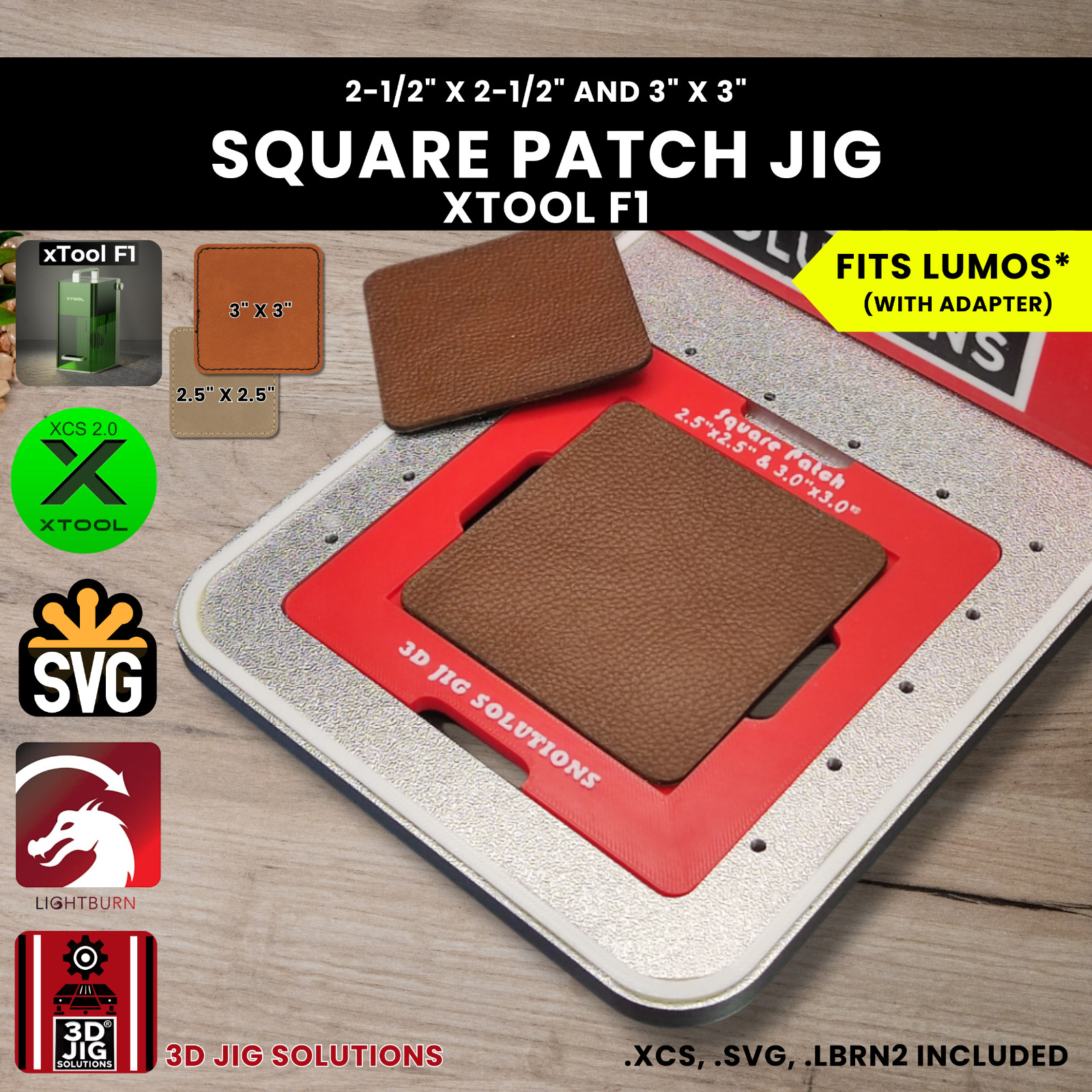xTool F1 Square Leather Hat Patch Jig | Laser Engraving Template for 2 Sizes