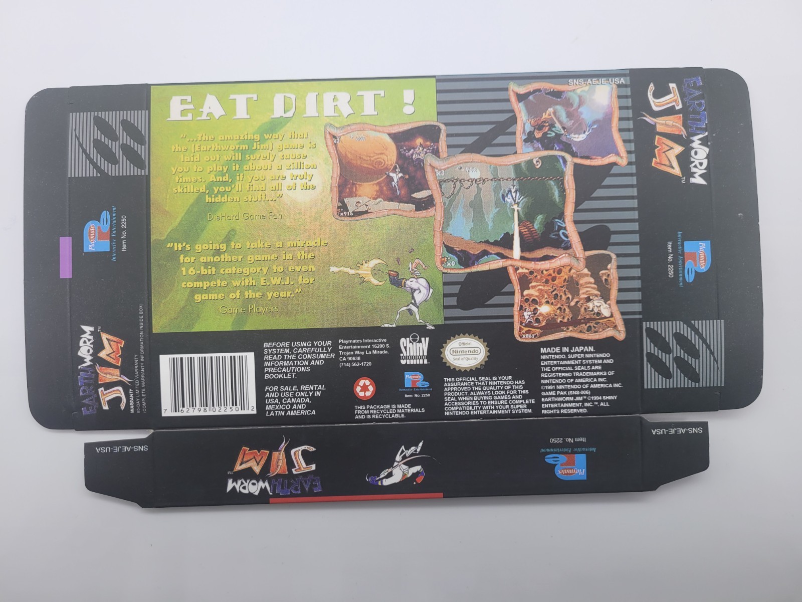 Earthworm Jim Super SNES Box Only Replacemnt Box Inserts + Clear Case