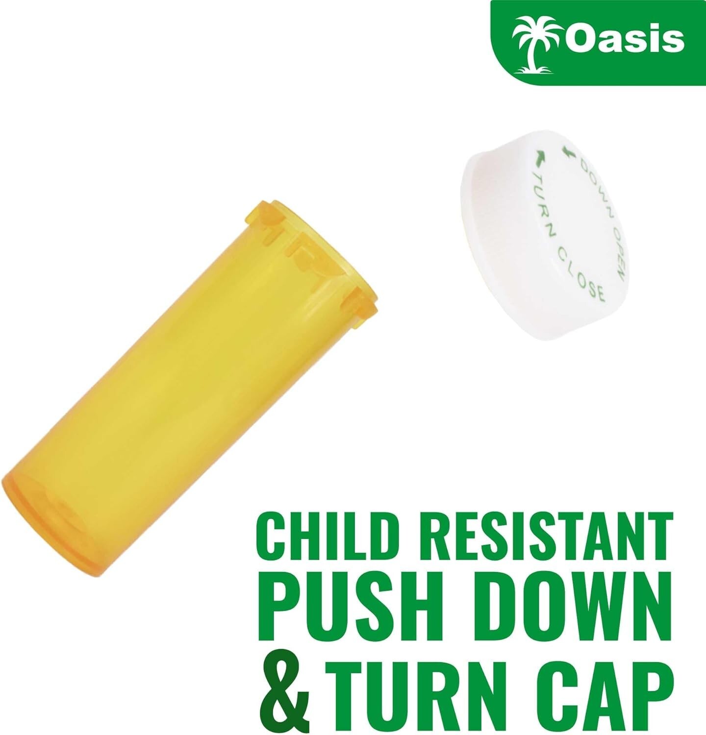 Plastic Amber Medicine Pill Bottles, Push Down and Turn, 6 Dram, 25 Pack