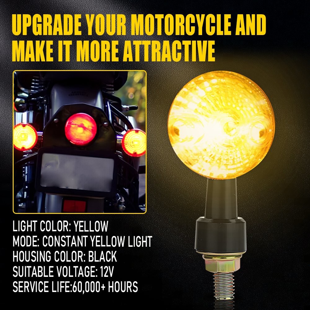 4X Universal Amber LED Turn Motorcycle Signals Round Light Tail Indicator Light
