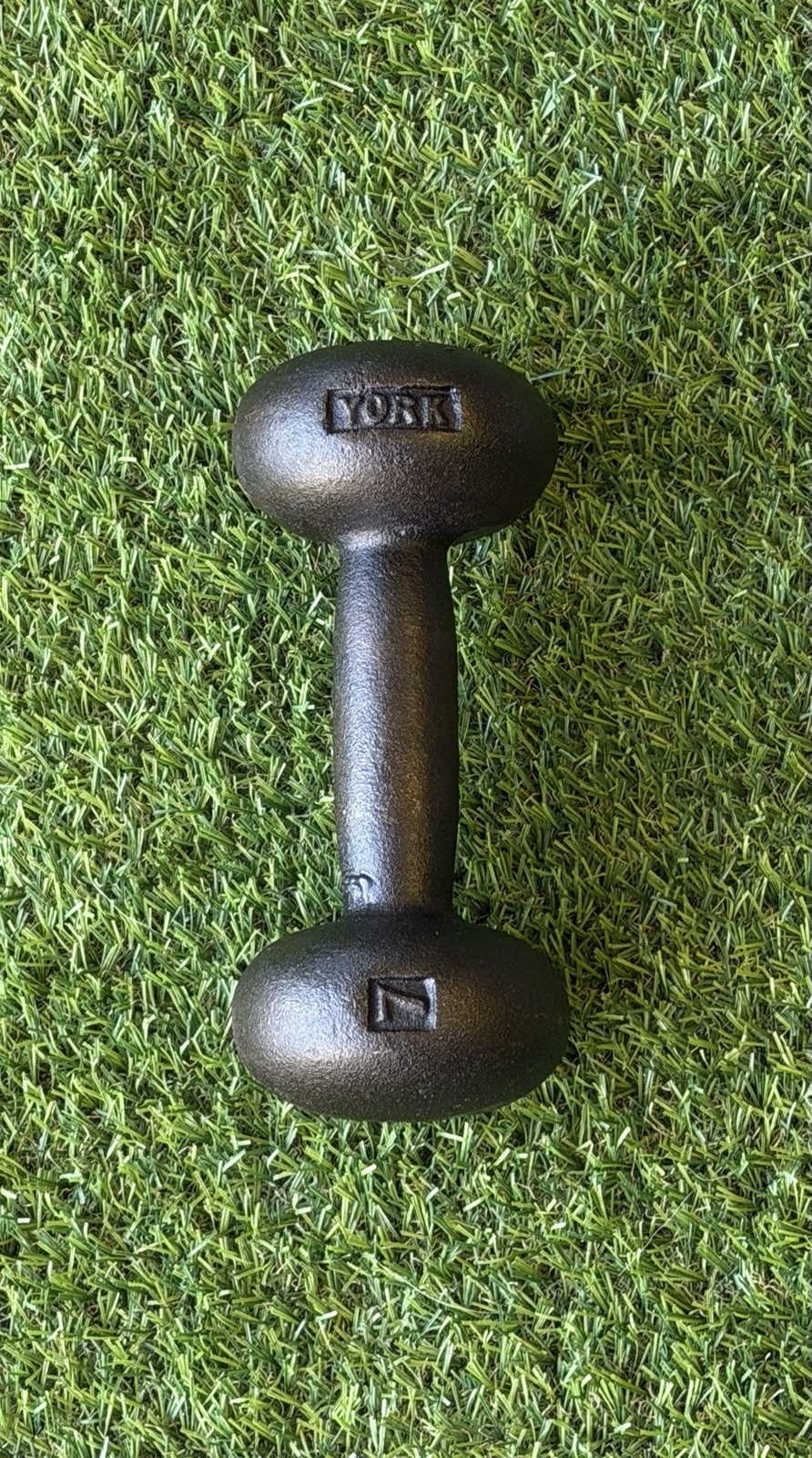 Vintage YORK Bun Head Cast Iron Dumbbell 7 Lbs Single Weight RARE Antique Round
