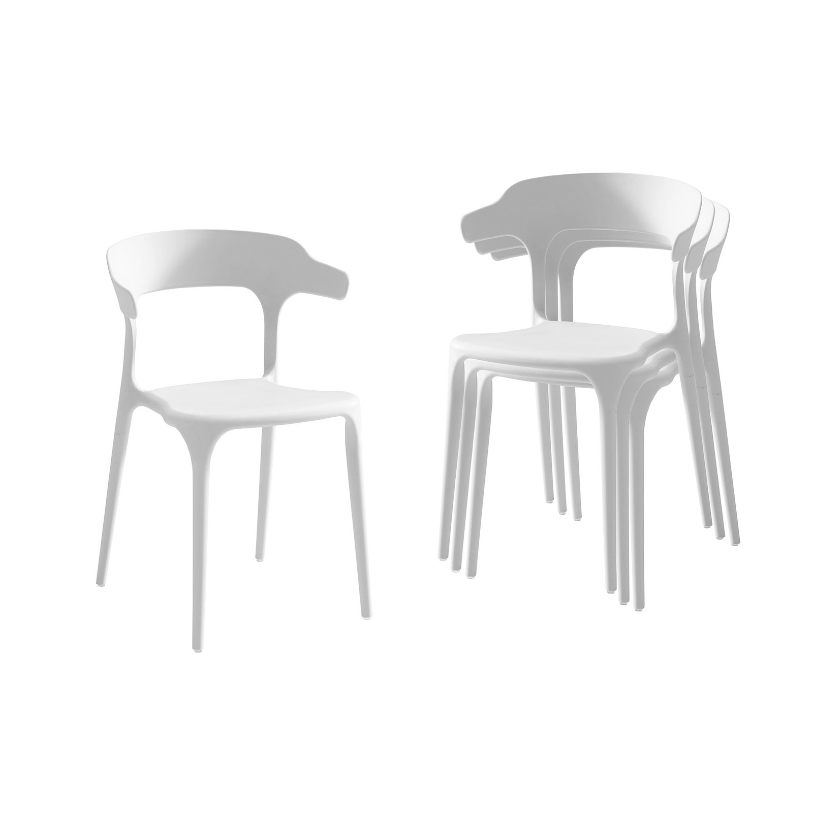 Stackable Plastic Dining Chairs Set of 4 in White with Durable Polypropylene