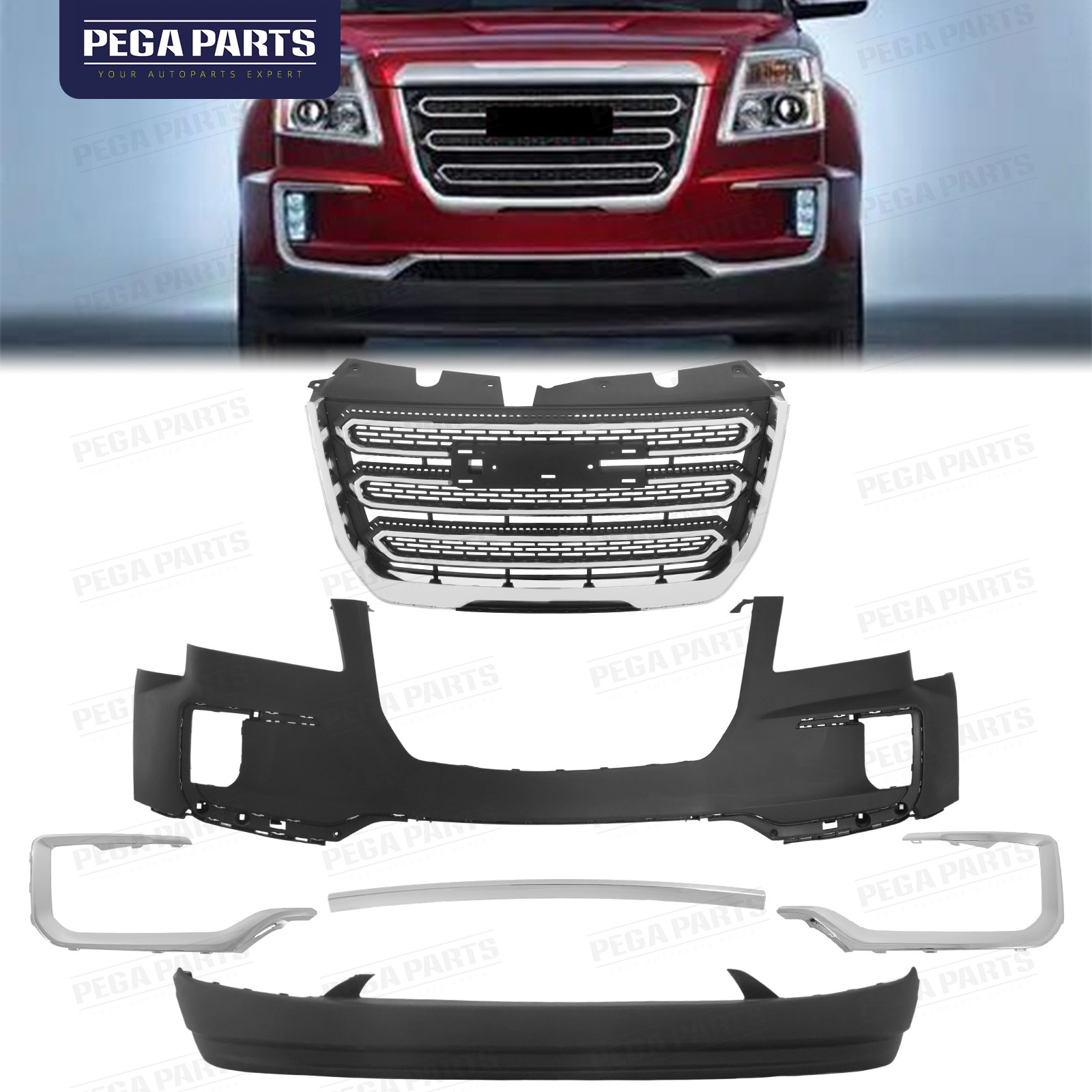 For 2016-2017 GMC Terrain SLE SLT Front Bumper Cover Kit W/Chrome Trims Grille