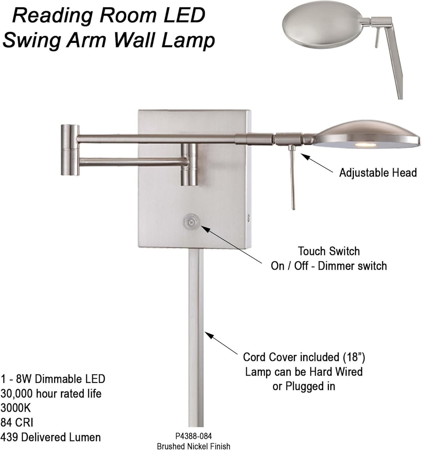 George Kovacs P4338-084 LED Swing Arm Wall Lamp Brushed Nickel Open Box Tested