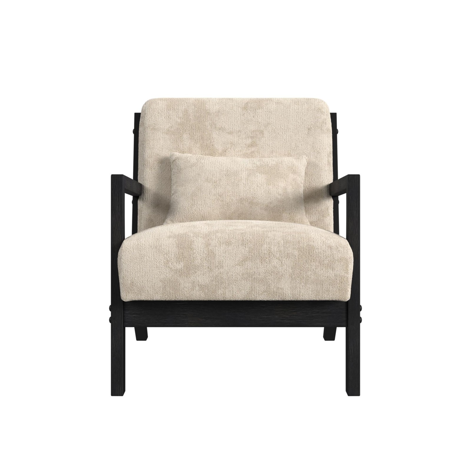Freya Chair with kidney pillow in Langley Cream and Brushed Espresso Finish
