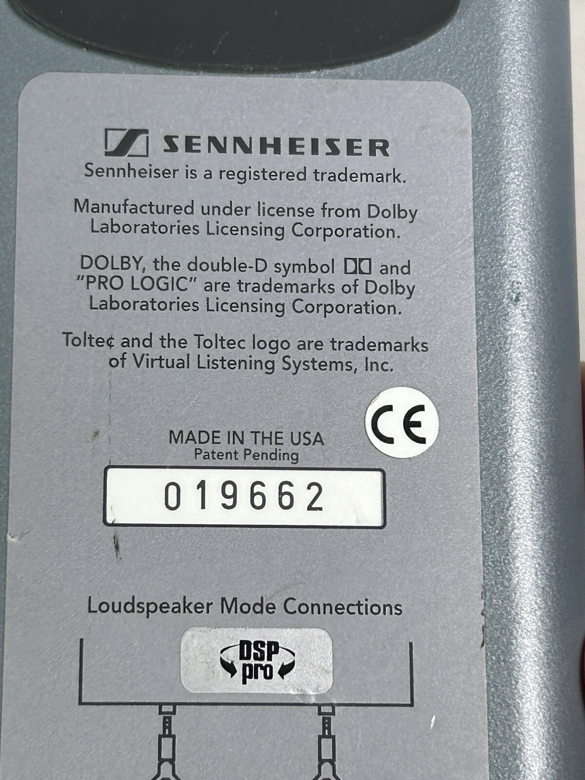 Sennheiser DSP Pro 120 Dolby Surround Sound Amplifier System Remote Control