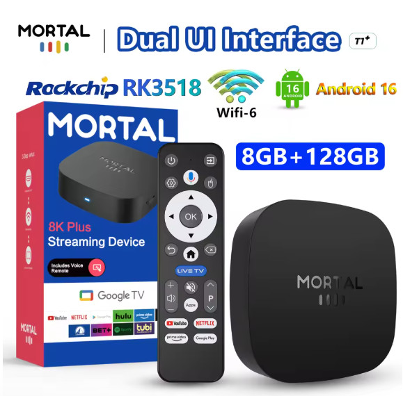 Mortal T1+ RK3518 Rockchip Smart TV Box BT5.4 Android 16.0 ROM 128GB RAM 8GB USA