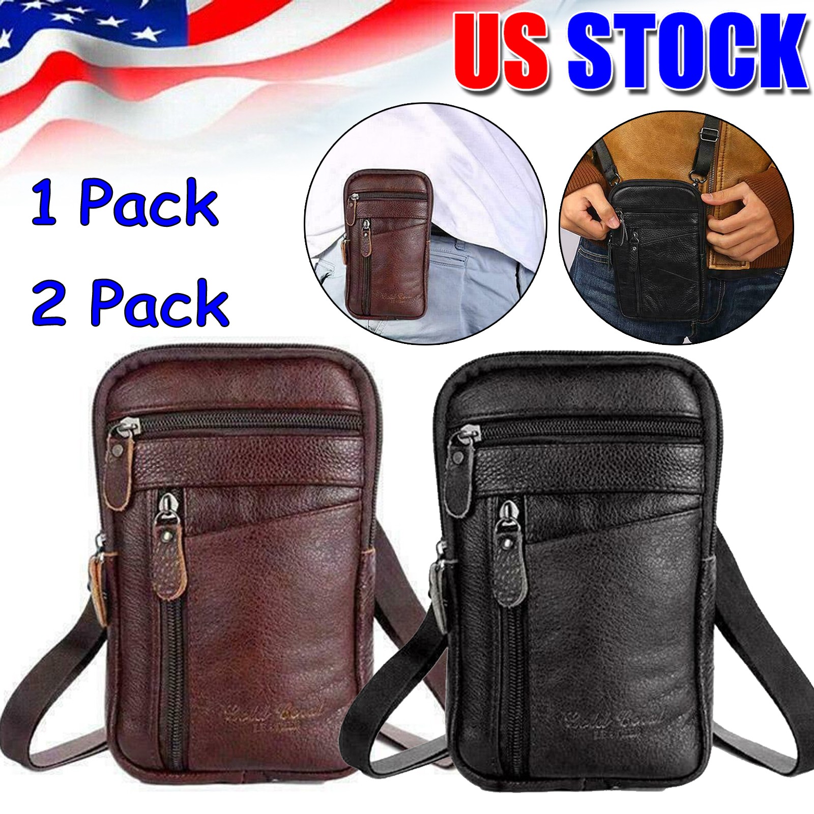 Leather Crossbody Phone Bag Shoulder Purse Men Belt Holster Travel Waist Pouch