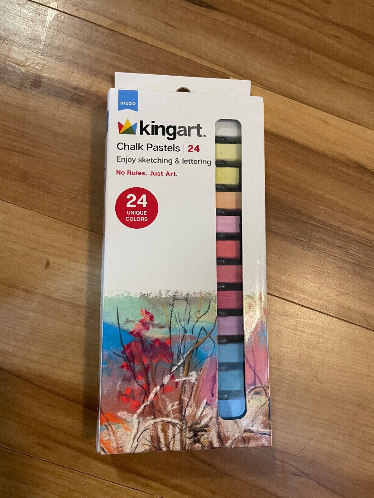 KINGART 175-24 Soft Chalk Pastels, 24 Assorted Colors, Square Charcoal, Drawi...
