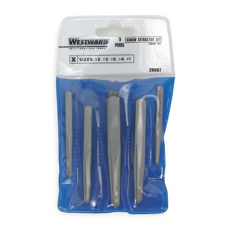 Westward 2Rur7 Screw Extractor Set, 1/8 To 3/8, 5 Pcs.
