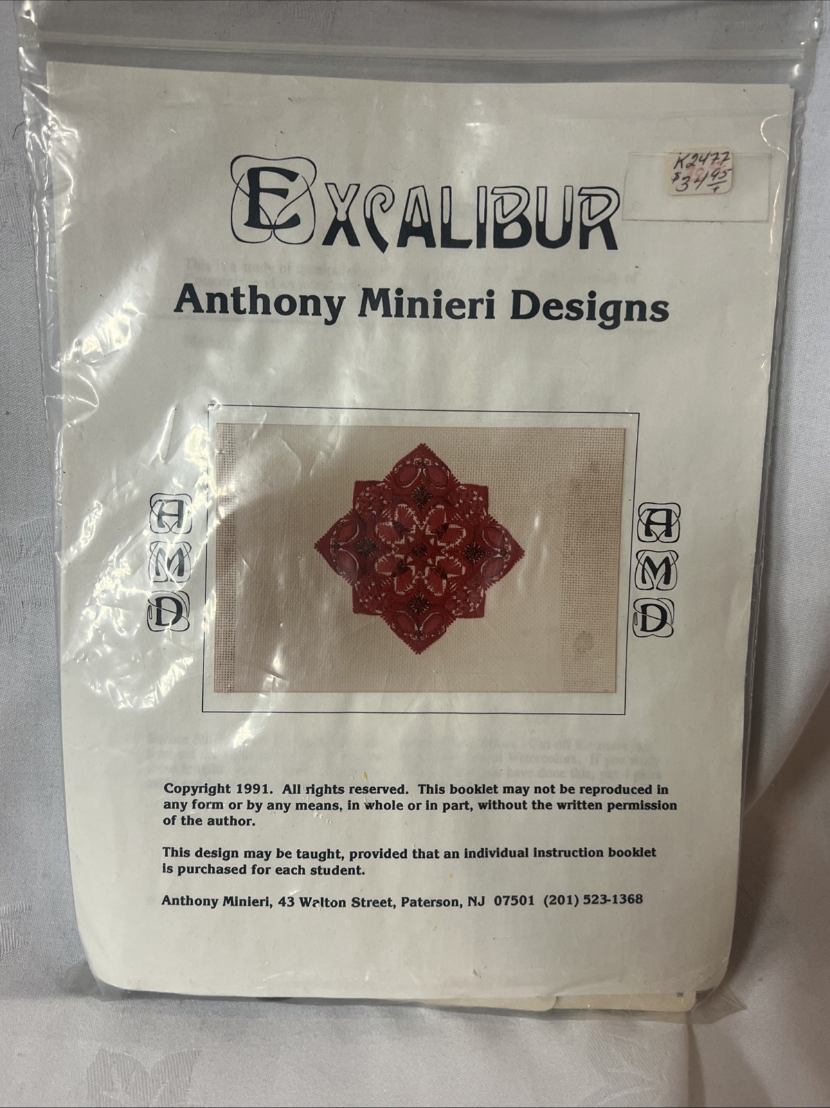 Anthony Minieri Excalibur Needlepoint Chart With Canvas Thread & Beads 1991