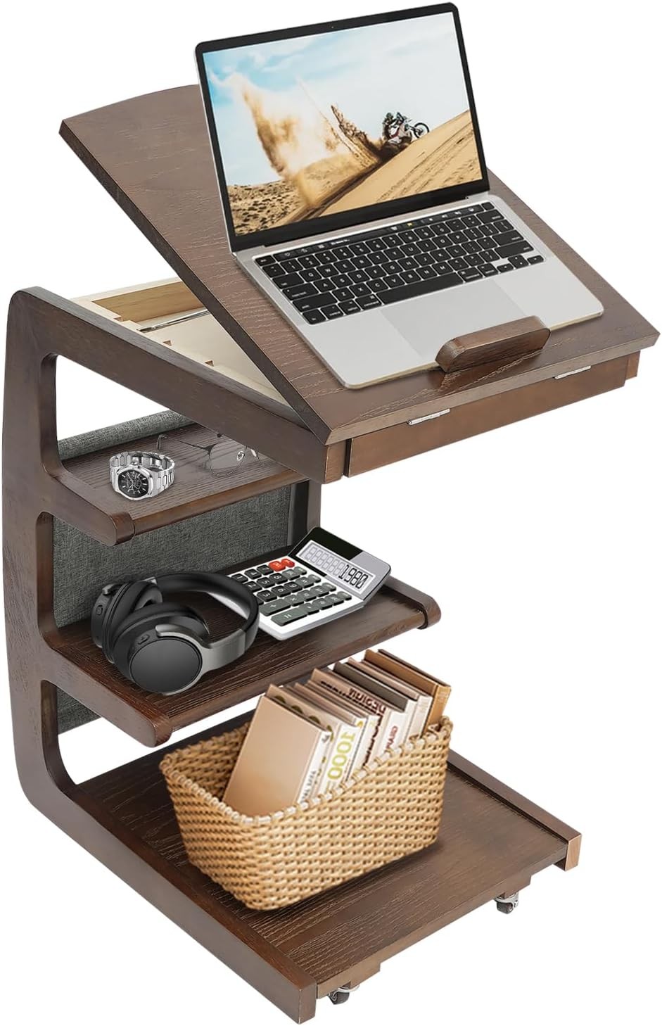 4-Tier C-Shaped End Table w/ Wheels End Table w/ Concealed Storage Compartment