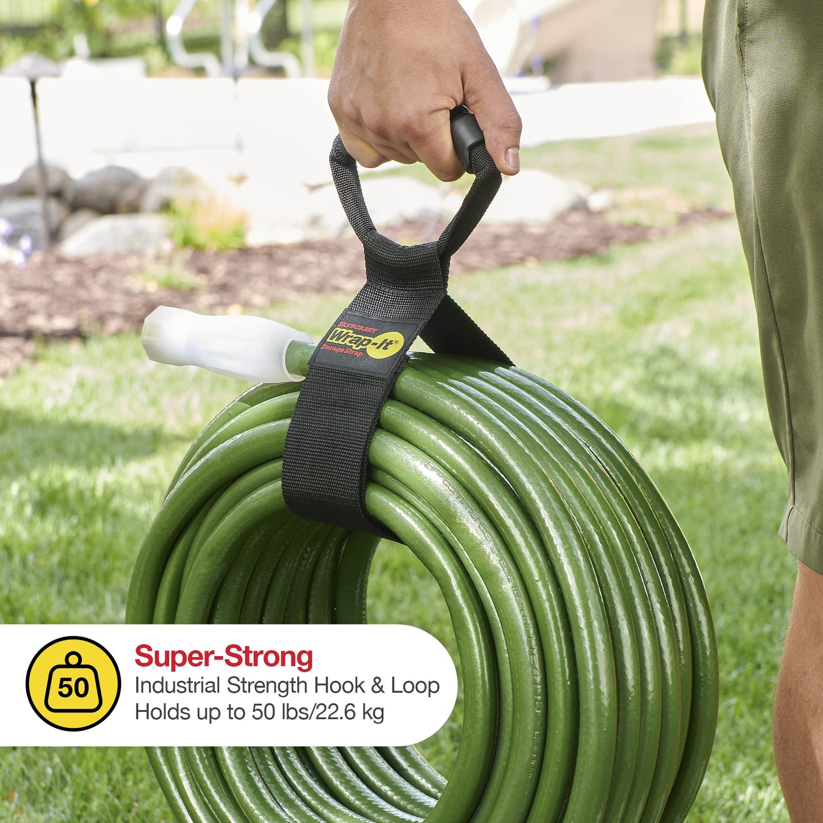 Wrap-It Storage 3pk Black Easy-Carry Hook Loop Straps for Hose, Cord Cable