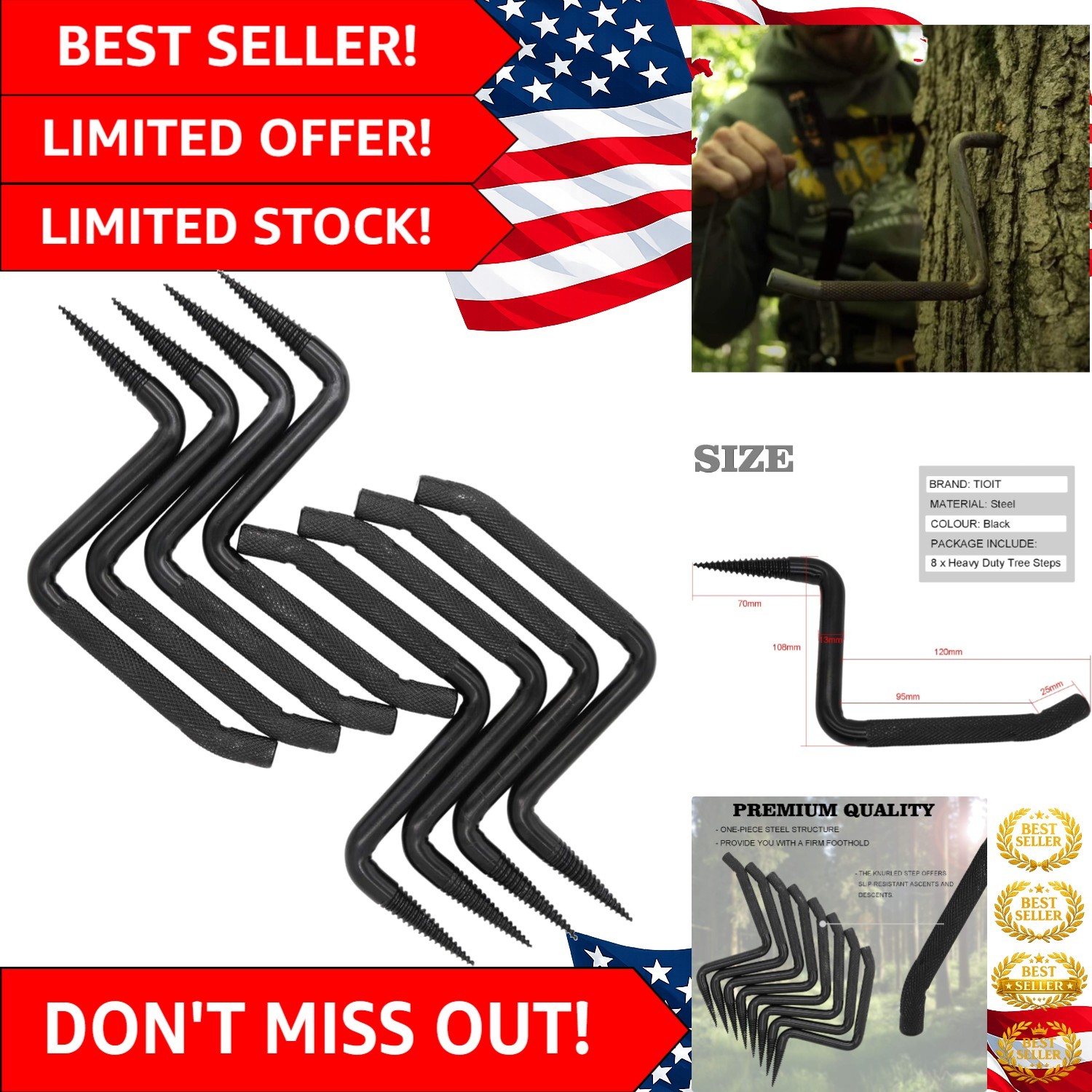 4 inch Screw-in Tree Steps for Hunting, Can Hold up to 705 lbs Fits Climbing ...