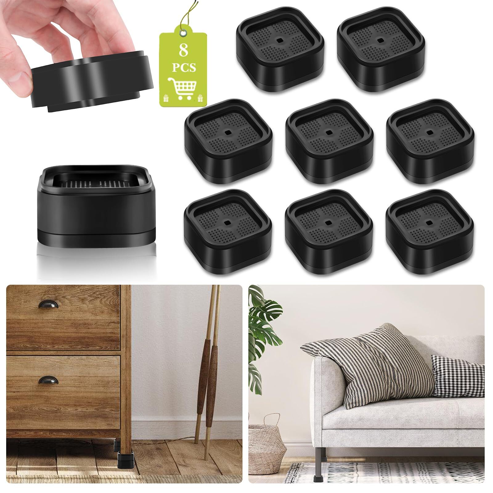 8 Pack Furniture Risers 1 or 2 Inch, Adjustable Bed Risers Heavy Duty For Tab...