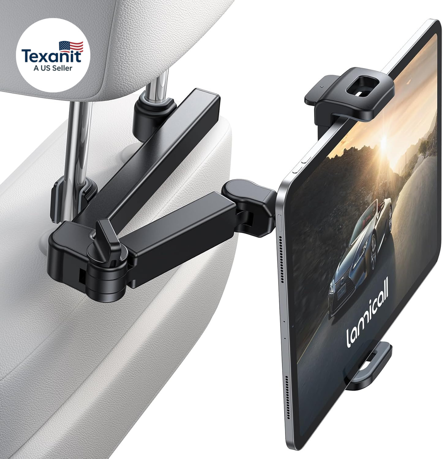 Car Headrest Tablet Holder - [3 in 1 Extension Arm] Adjustable Tablet Car Mount