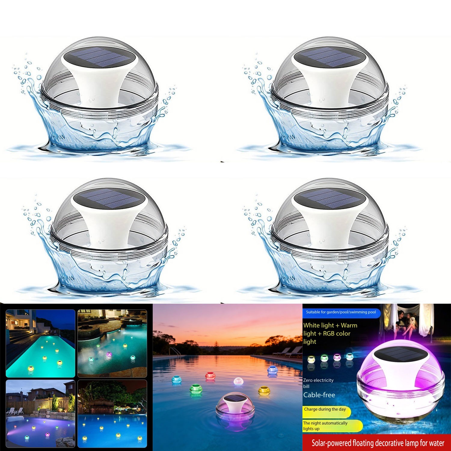 4PACK Solar Floating Pool Lights Outdoor Garden Pond Swimming Waterproof Lamps
