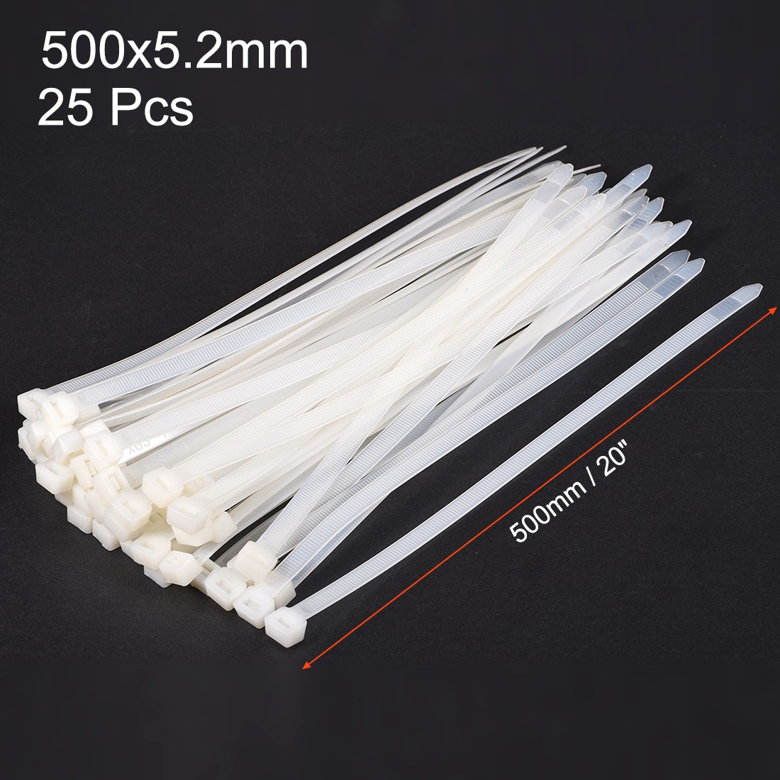 Nylon Cable Ties 20 Inch Self-Locking Zip Ties 0.2 Inch Width White 25pcs