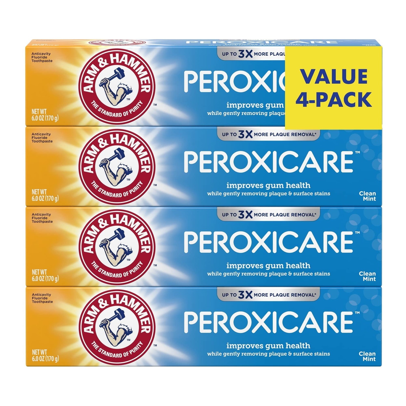 Arm & Hammer Peroxicare Tartar Control Toothpaste Clean Fresh Mint 6oz (4 Pack)
