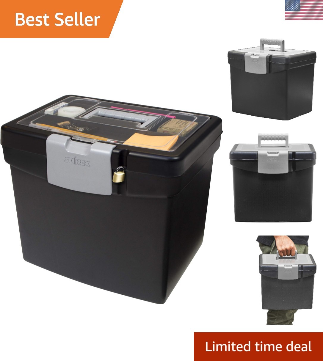 File Storage Box Translucent Storage Lid, Black 1-Pack 61504F01C