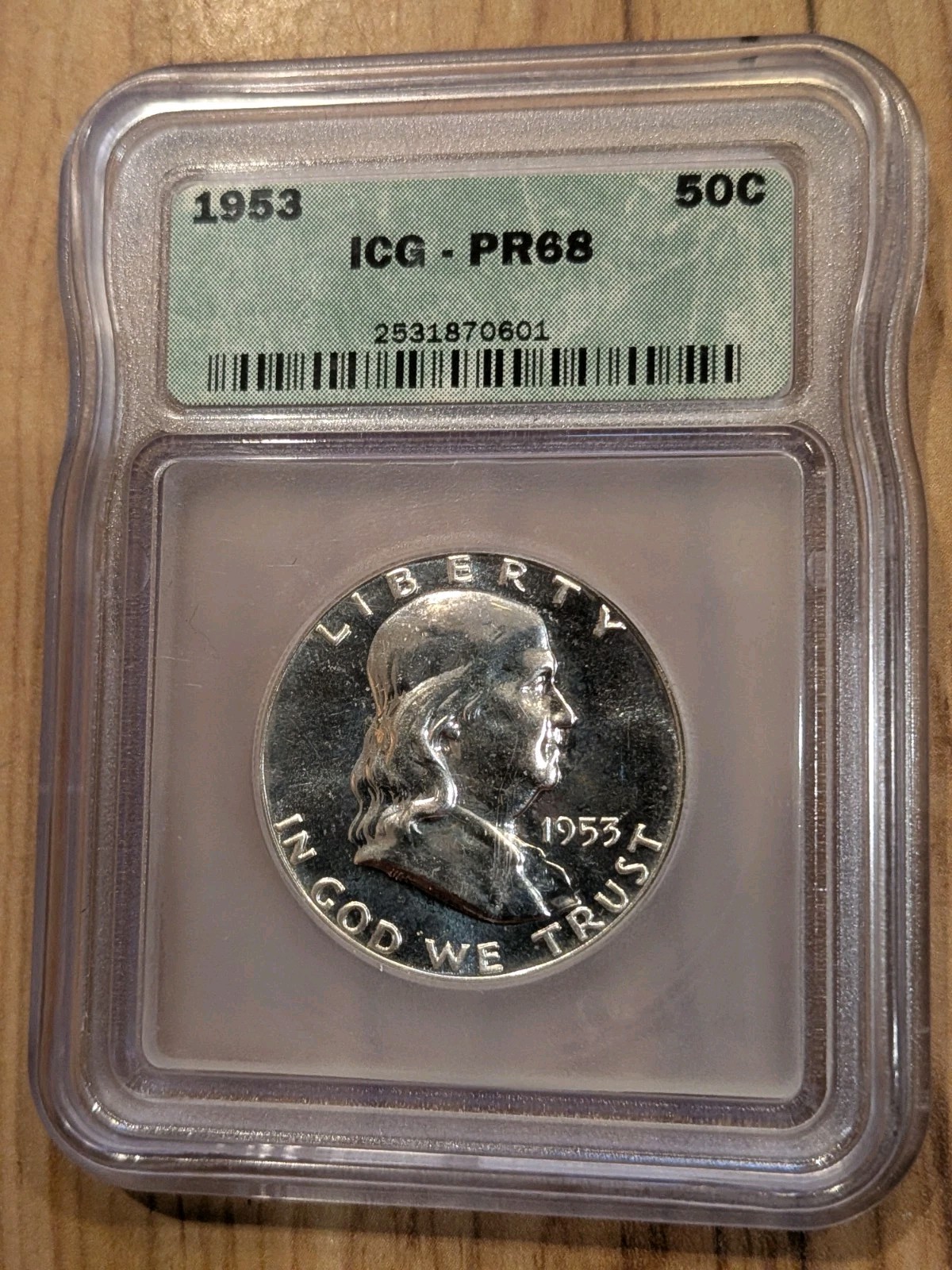1953 PROOF FRANKLIN SILVER HALF DOLLAR ICG  PF68 FROSTY